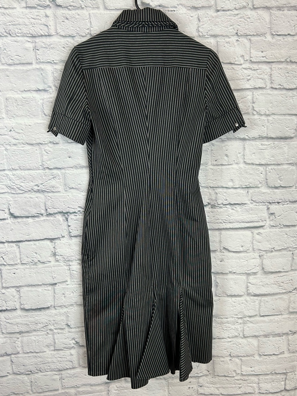 Karen Millen England Pinstripe Shirt Dress US 6 Black Silver Studded Collar - Picture 8 of 11